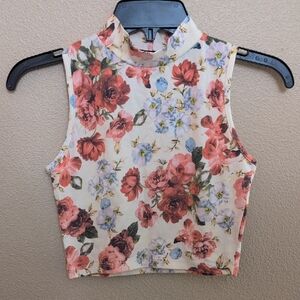 Floral Sleeveless Crop Top - Multicolor